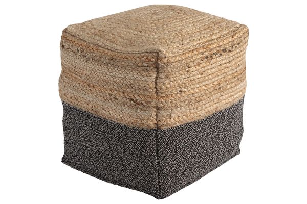 Sweed Natural and Black Valley Pouf by Ashley