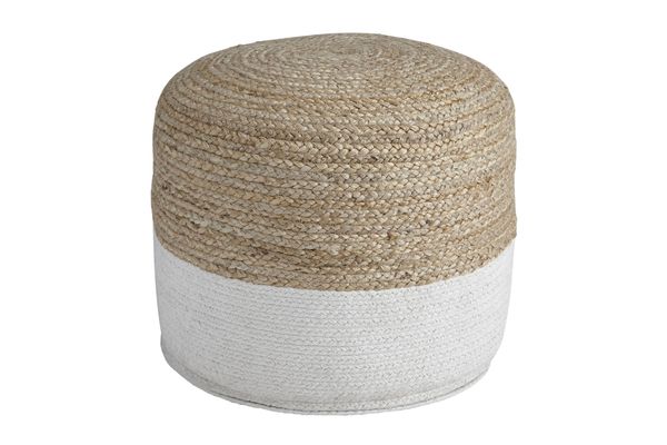 Sweed Natural and White Valley Pouf by Ashley