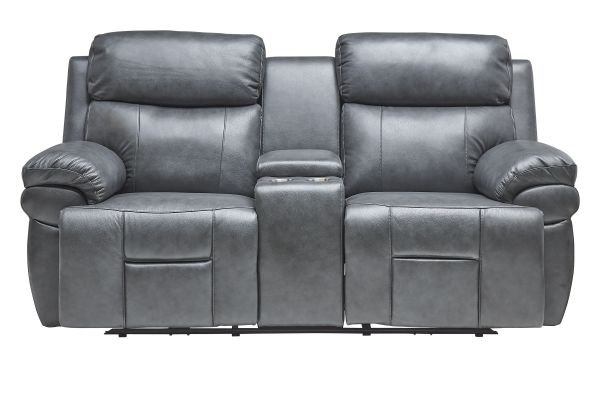 Vega Leather Triple Power Reclining Console Loveseat with Heat & Massage