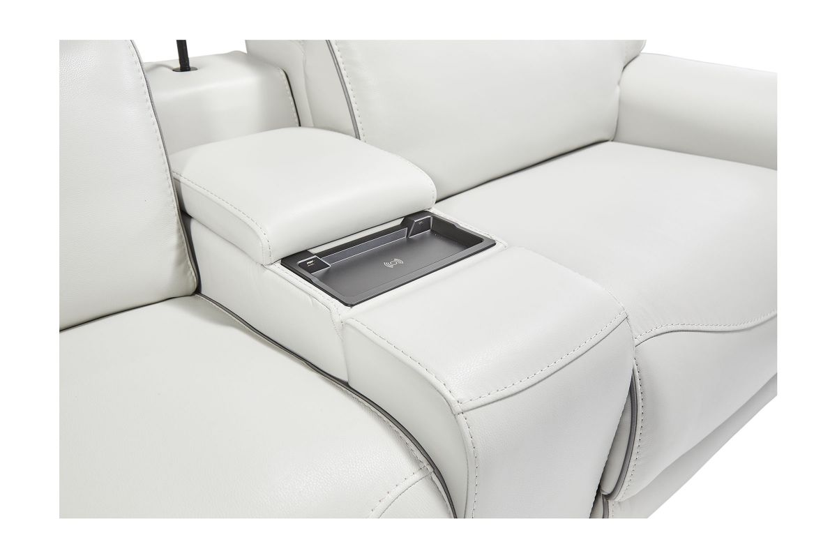 Corbin Fog Leather Dual Power Reclining Console Loveseat 3