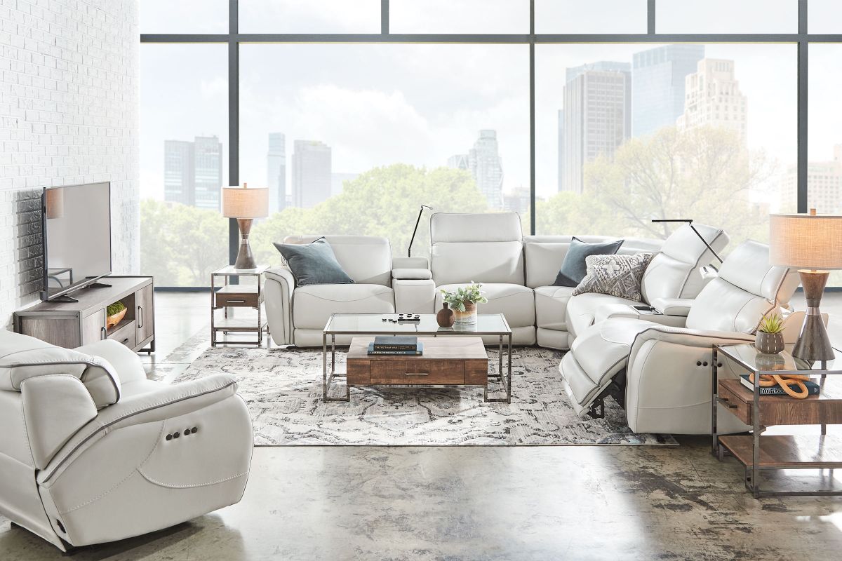 Corbin Fog Leather Dual Power Reclining 6-Piece Sectional 5