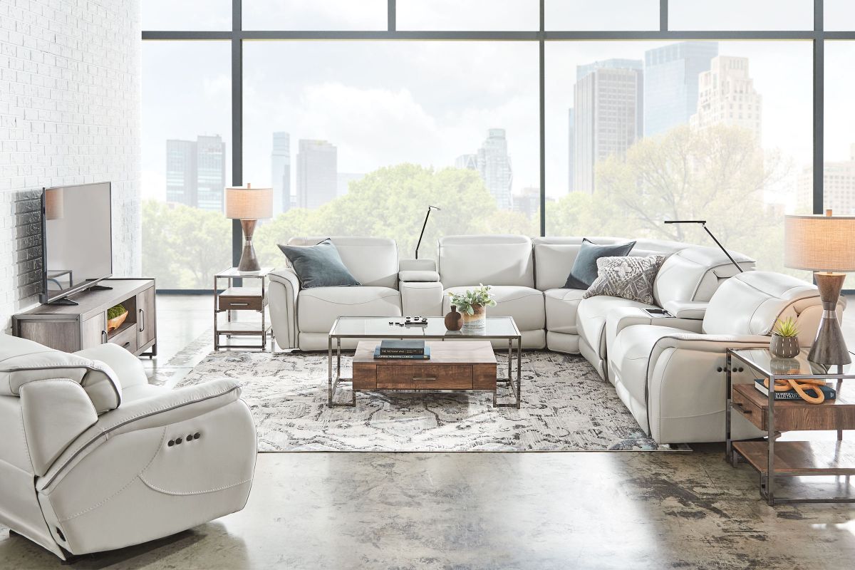 Corbin Fog Leather Dual Power Reclining Sofa 3