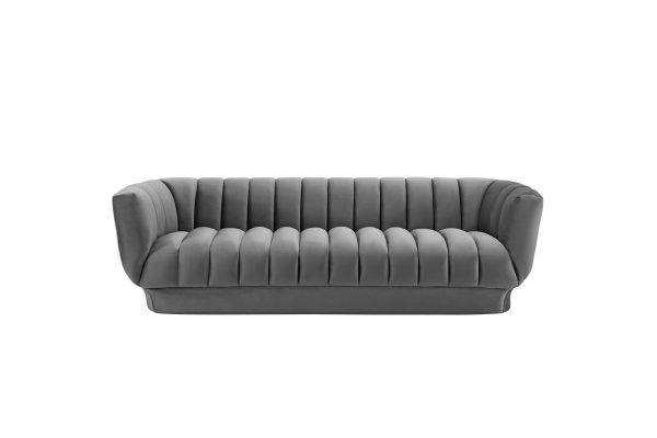 Entertain Vertical Channel Tufted Performance Velvet Sofa in Gray