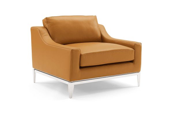 Harness Stainless Steel Base Leather Armchair in Tan
