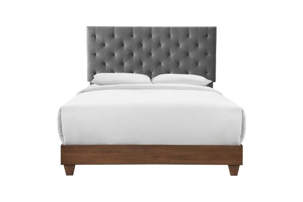 Rhiannon Diamond Tufted Upholstered Fabric Queen Bed in Walnut Grey