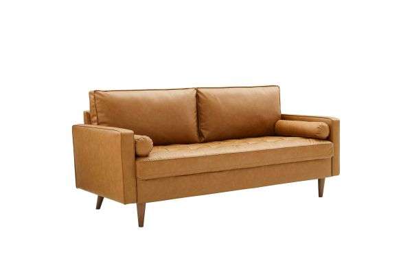 Valour Upholstered Faux Leather Sofa in Tan
