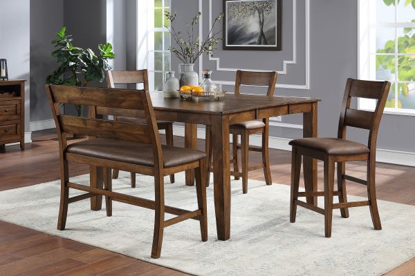 Mango Brown Extendable Counter Table + 4 Stools + Bench 