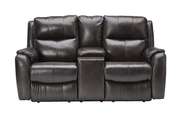 Zeus Slate Dual Power Leather Reclining Console Loveseat by Southern Motion