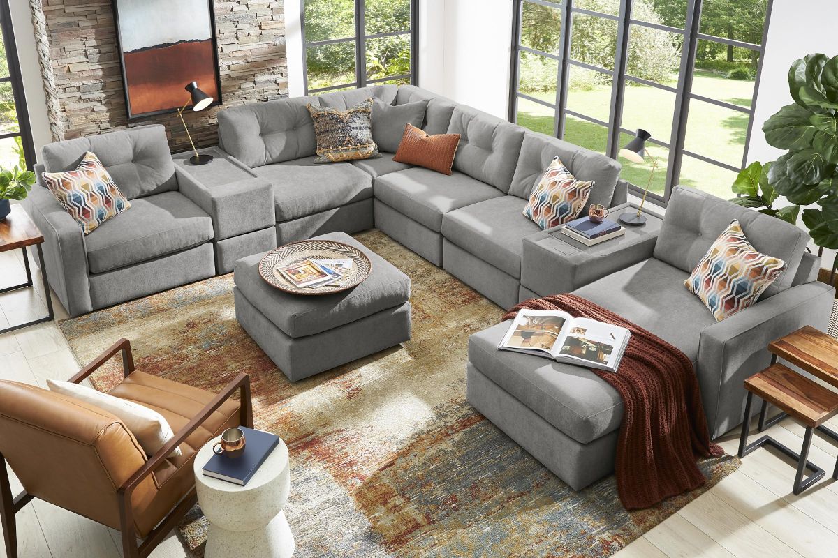 ModularOne Granite 8-Piece Sectional with E-Console & Right Arm Facing Chaise 2