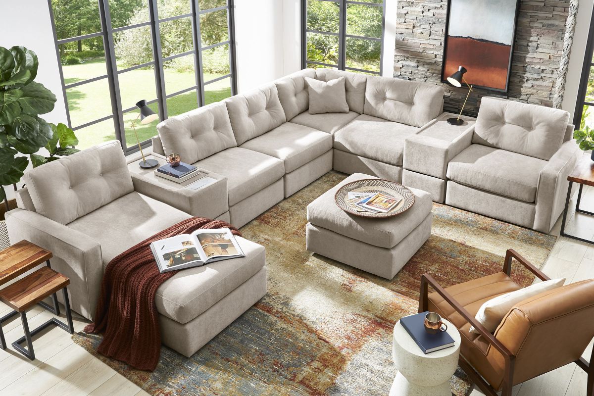 ModularOne Stone 8-Piece Sectional with E-Console & Left Arm Facing Chaise 6