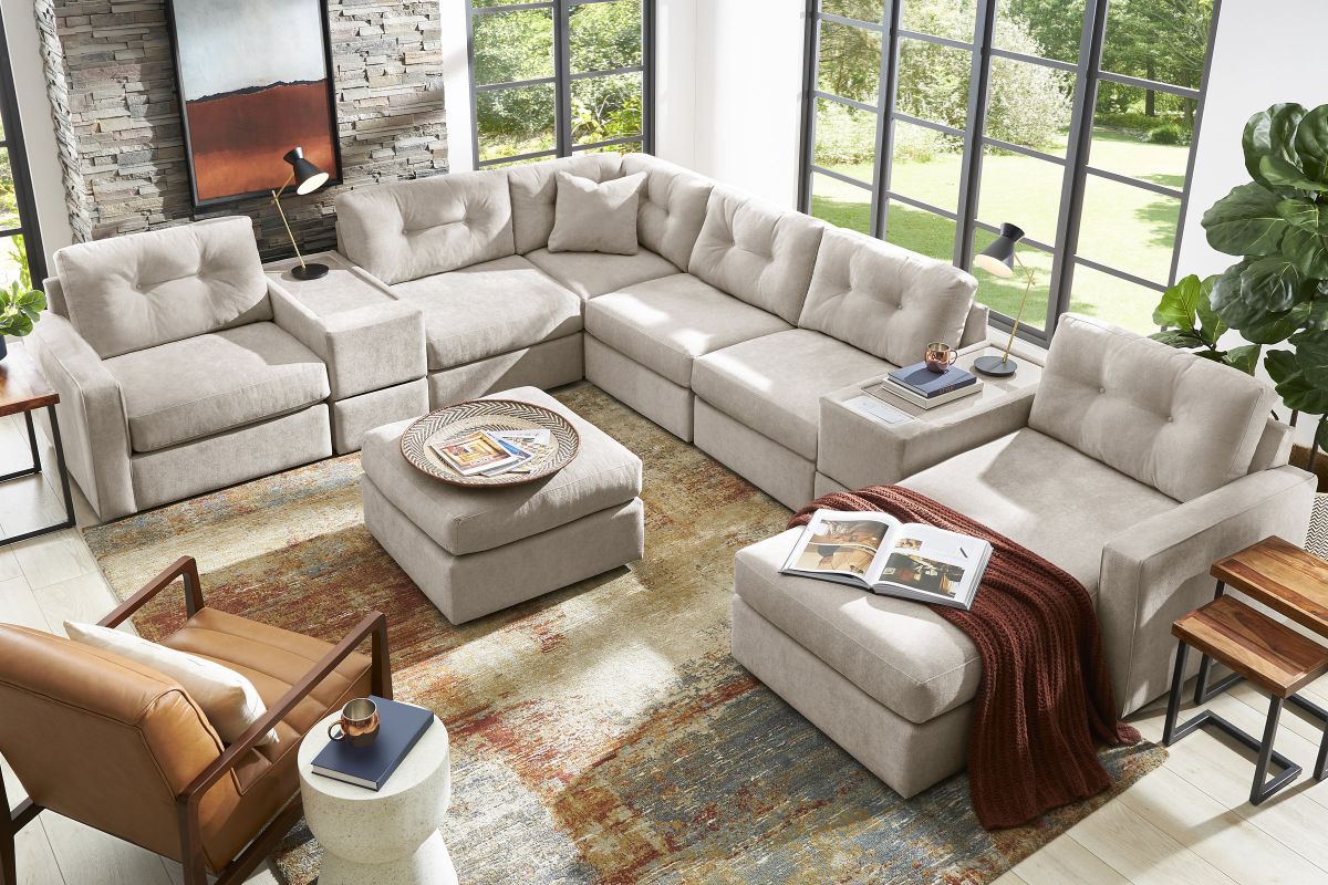 ModularOne Stone 8-Piece Sectional with E-Console & Right Arm Facing Chaise 5