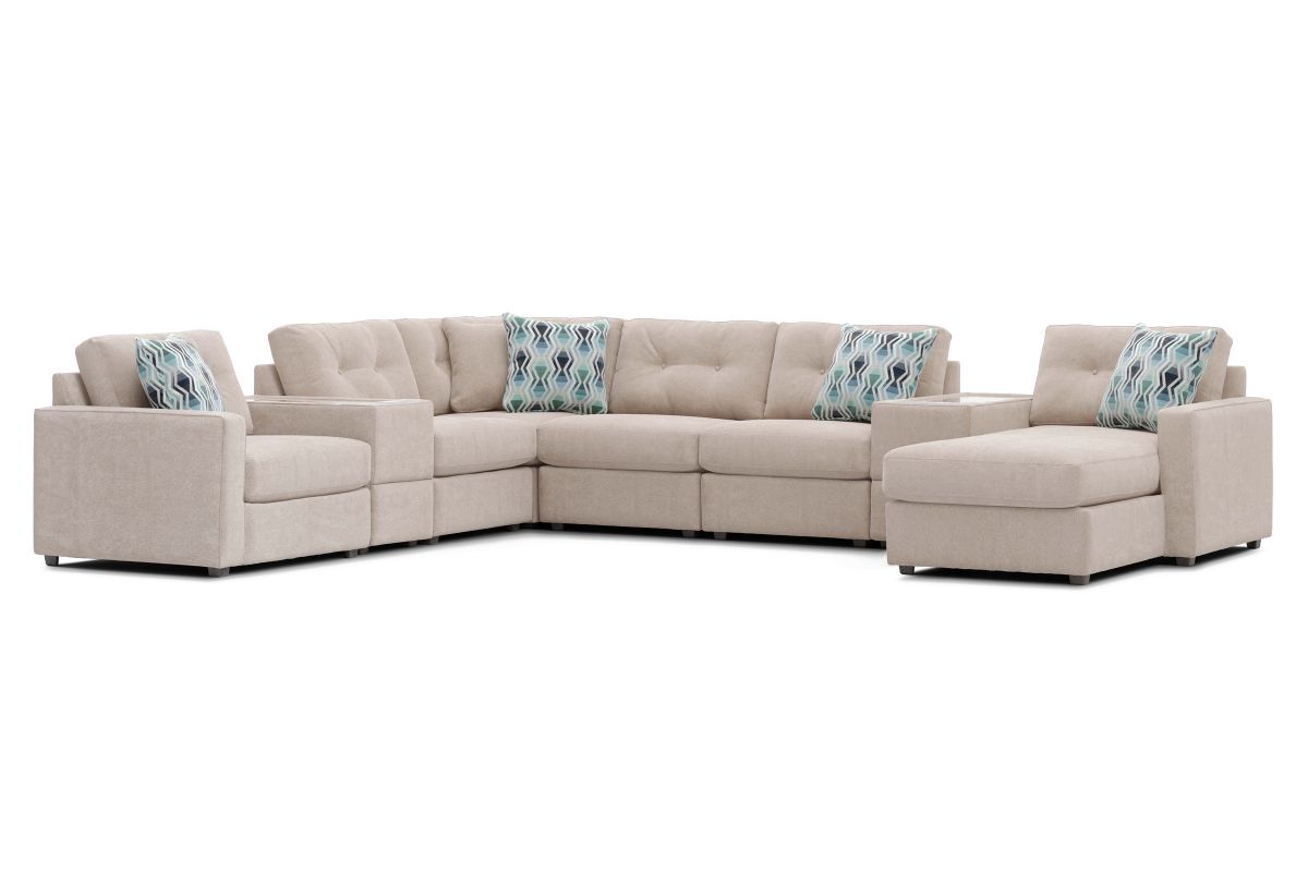 ModularOne Stone 8-Piece Sectional with E-Console & Right Arm Facing Chaise 4