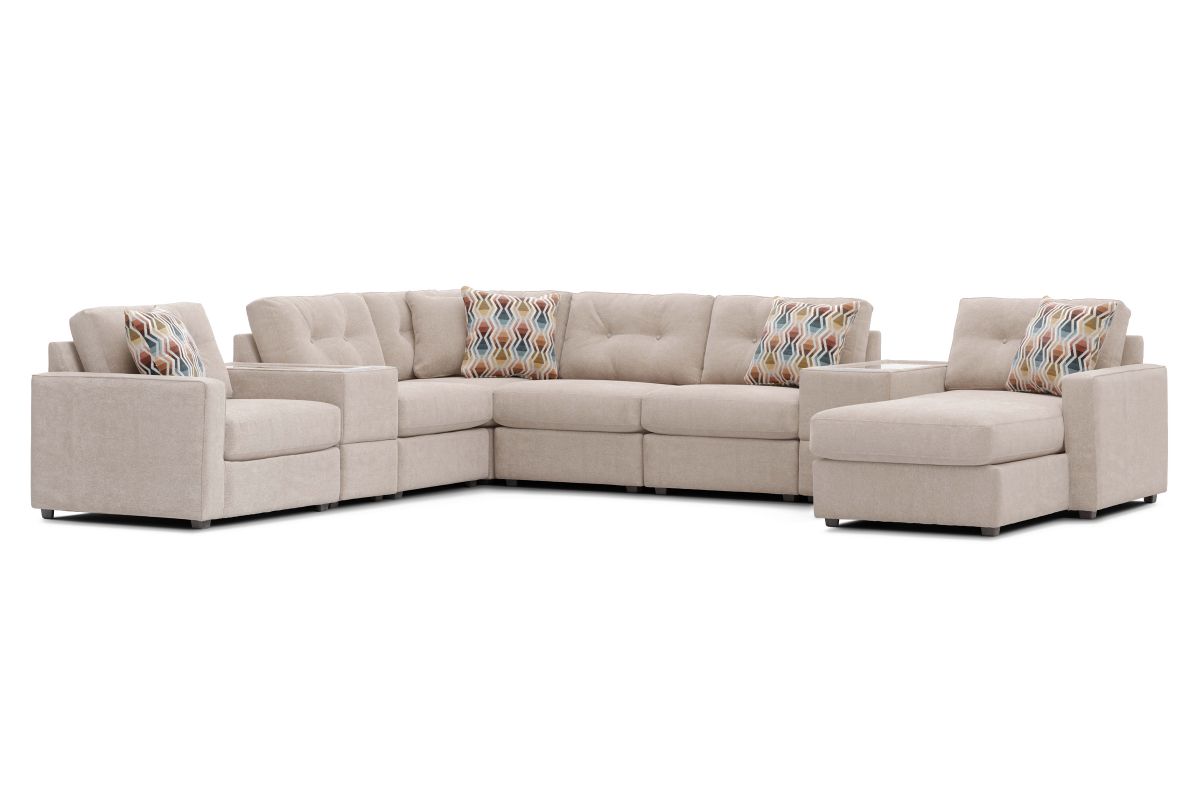 ModularOne Stone 8-Piece Sectional with E-Console & Right Arm Facing Chaise 7