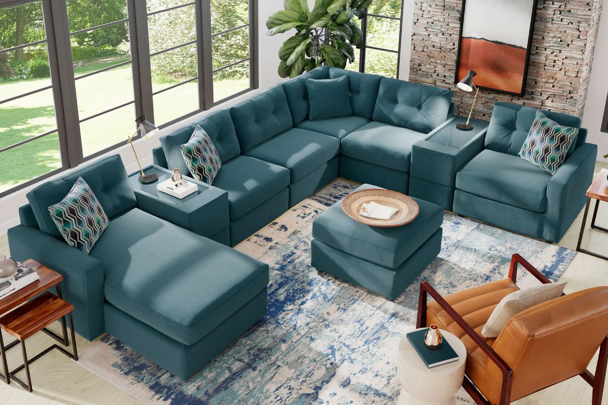 ModularOne Sectional Teal 8-Piece with E-Console & Left Arm Facing Chaise 2