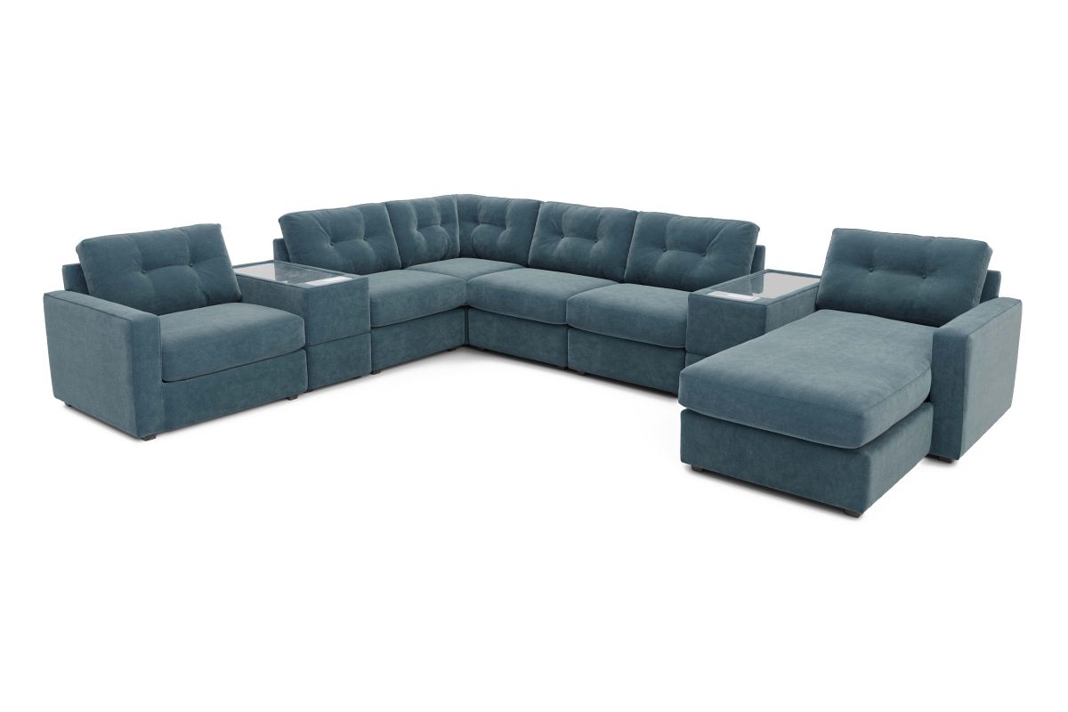 ModularOne Sectional Teal 8-Piece with E-Console & Right Arm Facing Chaise 4