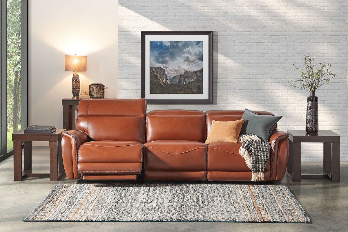 Corbin Brown Leather Dual Power Reclining Sofa 3