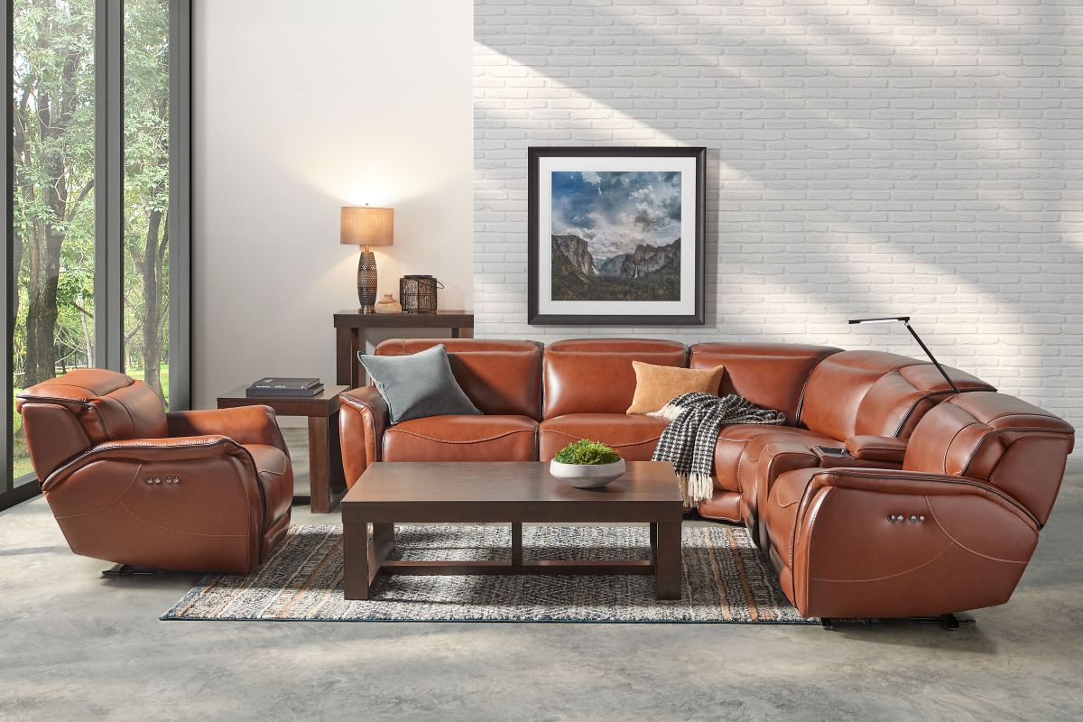 Corbin Brown Leather Dual Power Reclining 6-Piece Sectional 5