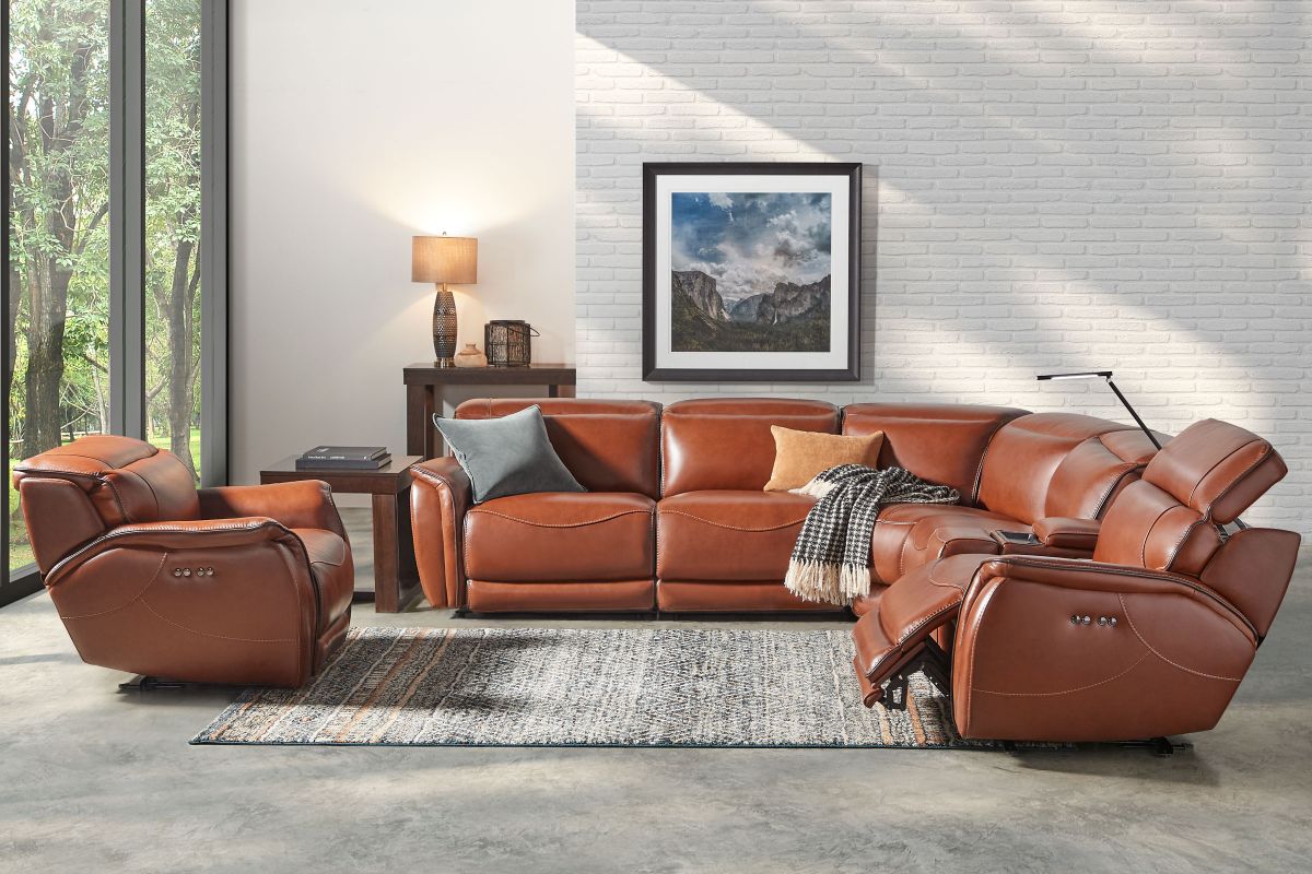Corbin Brown Leather Dual Power Reclining 6-Piece Sectional 6