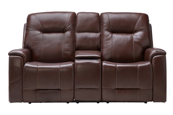 Roman Coffee Triple Power Reclining Console Leather Loveseat