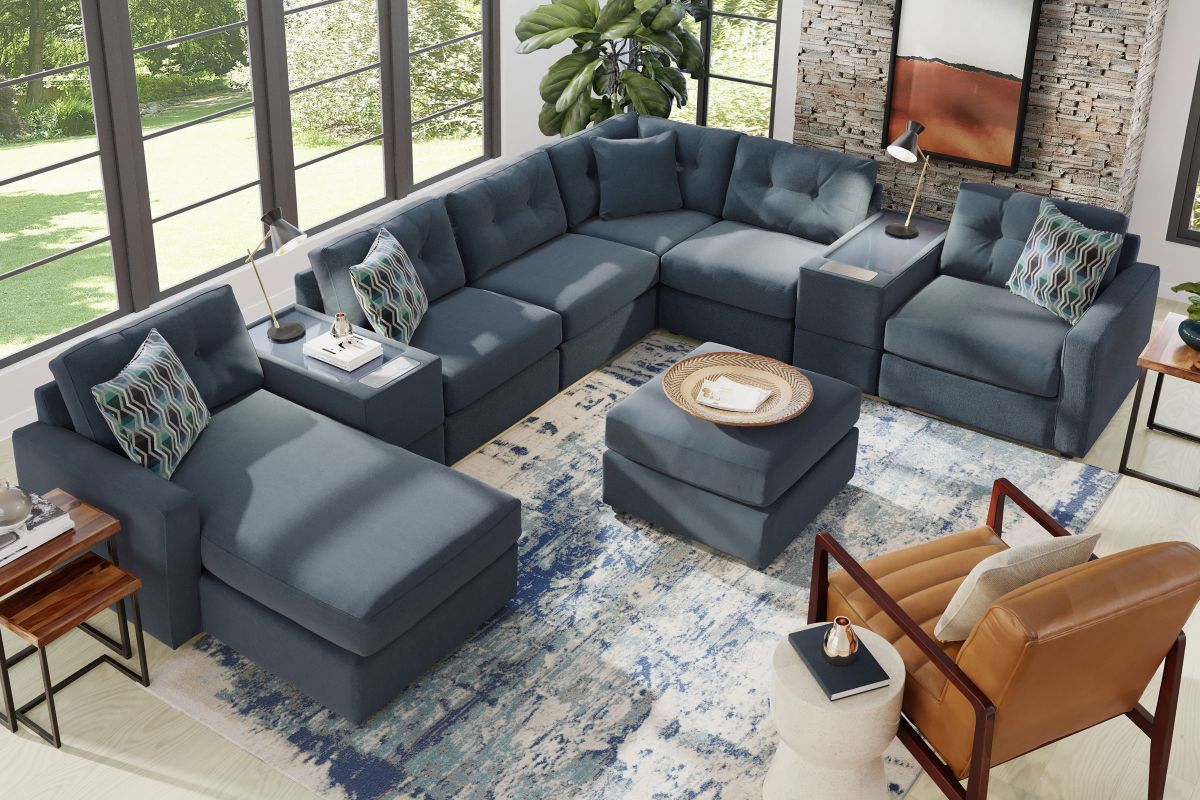 ModularOne Navy 8-Piece Sectional with E-Console & Left Arm Facing Chaise 2