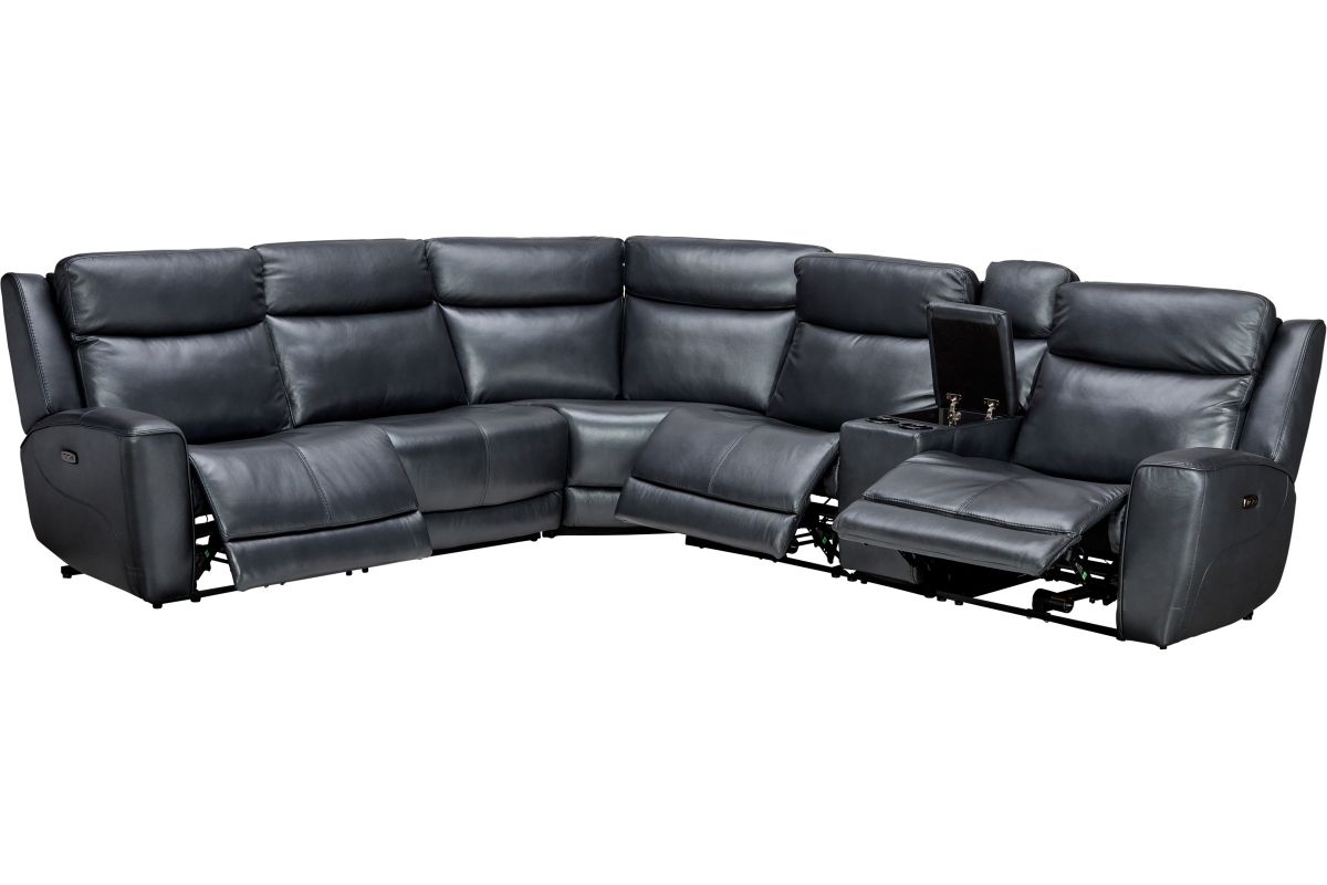 Scorpio Blue 6-Piece Leather Dual Power Reclining Sectional 4