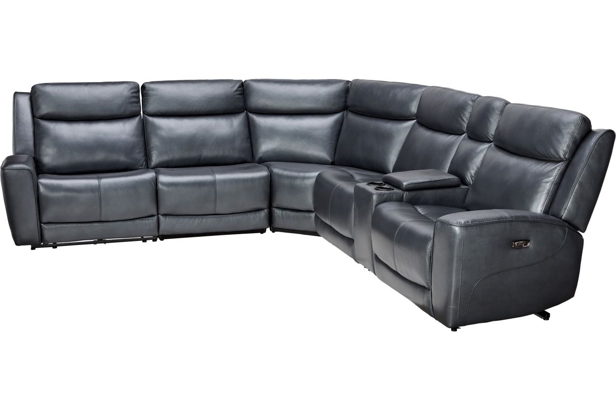 Scorpio Blue 6-Piece Leather Dual Power Reclining Sectional 5