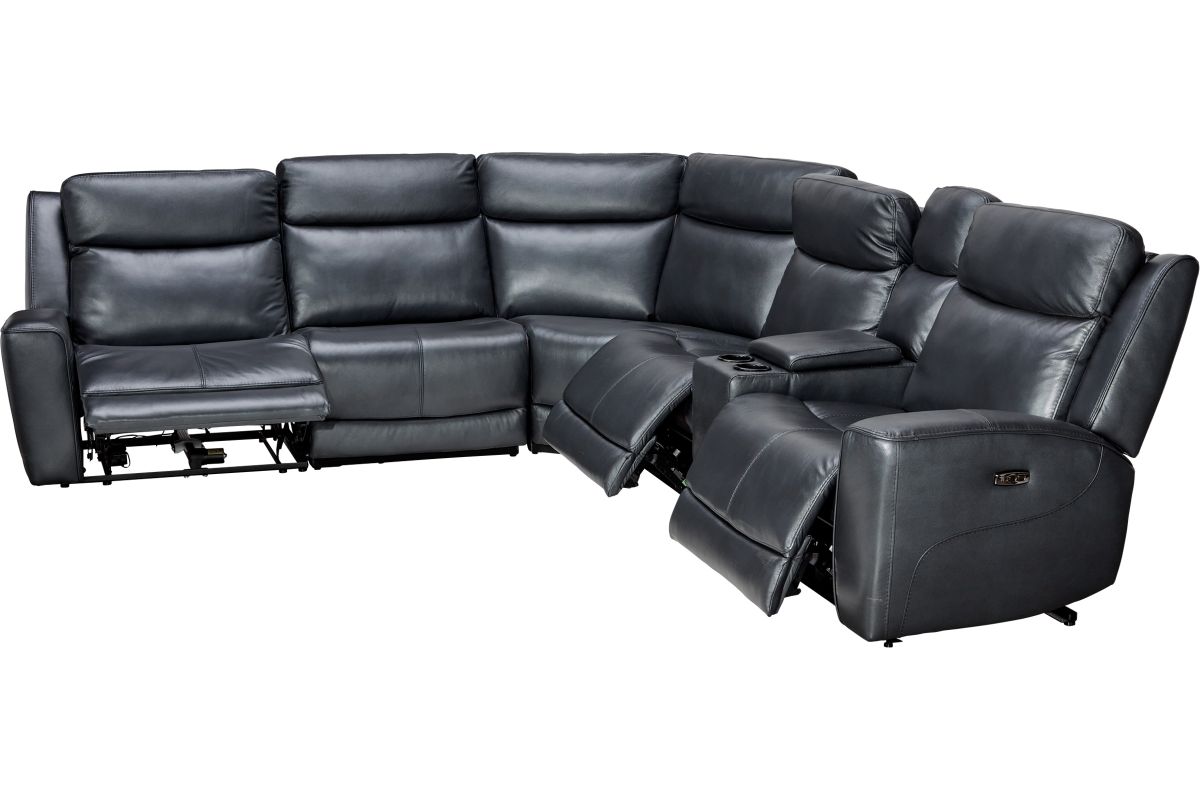Scorpio Blue 6-Piece Leather Dual Power Reclining Sectional 6