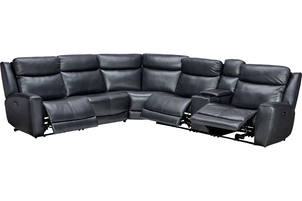 Scorpio Blue 6-Piece Leather Dual Power Reclining Sectional 3