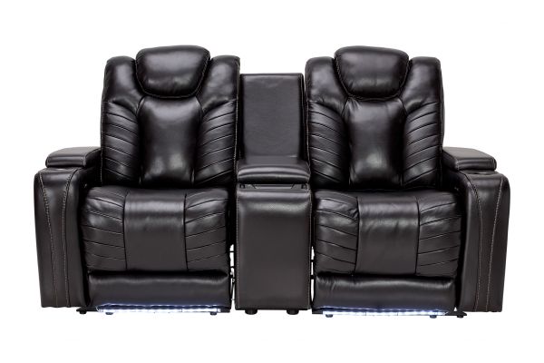 Viper Black Dual Power Leather Reclining Console Loveseat