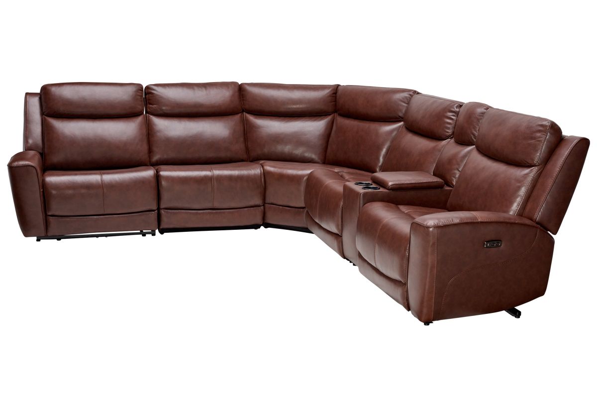 Scorpio Brown 6-Piece Leather Dual Power Reclining Sectional 3