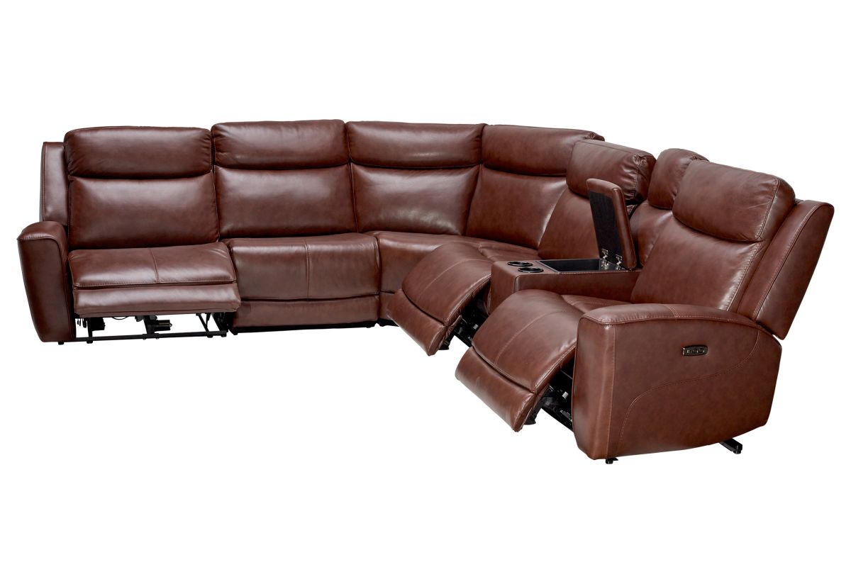 Scorpio Brown 6-Piece Leather Dual Power Reclining Sectional 4