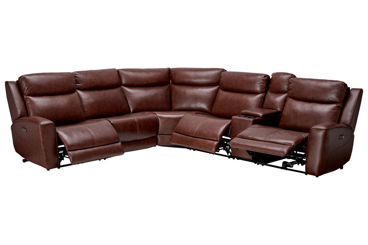 Scorpio Brown 6-Piece Leather Dual Power Reclining Sectional 6