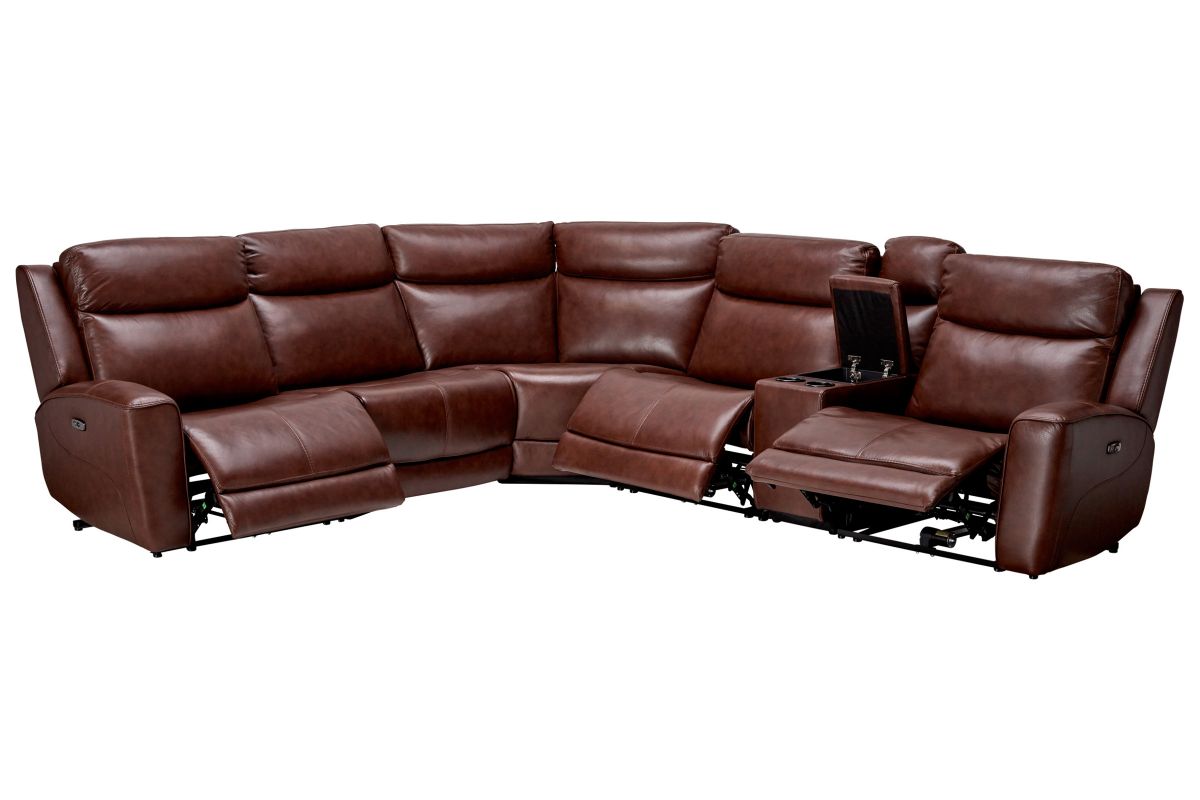 Scorpio Brown 7-Piece Leather Dual Power Reclining Sectional 7