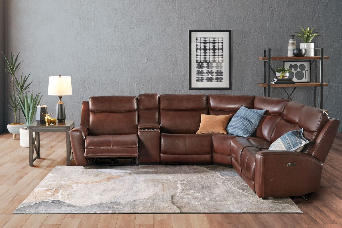 Scorpio Brown 6-Piece Leather Dual Power Reclining Sectional 11