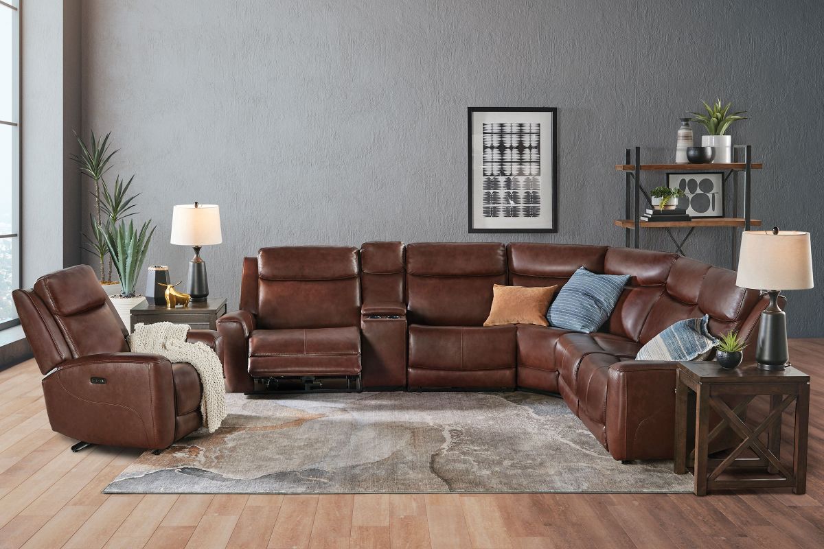 Scorpio Brown 6-Piece Leather Dual Power Reclining Sectional 10