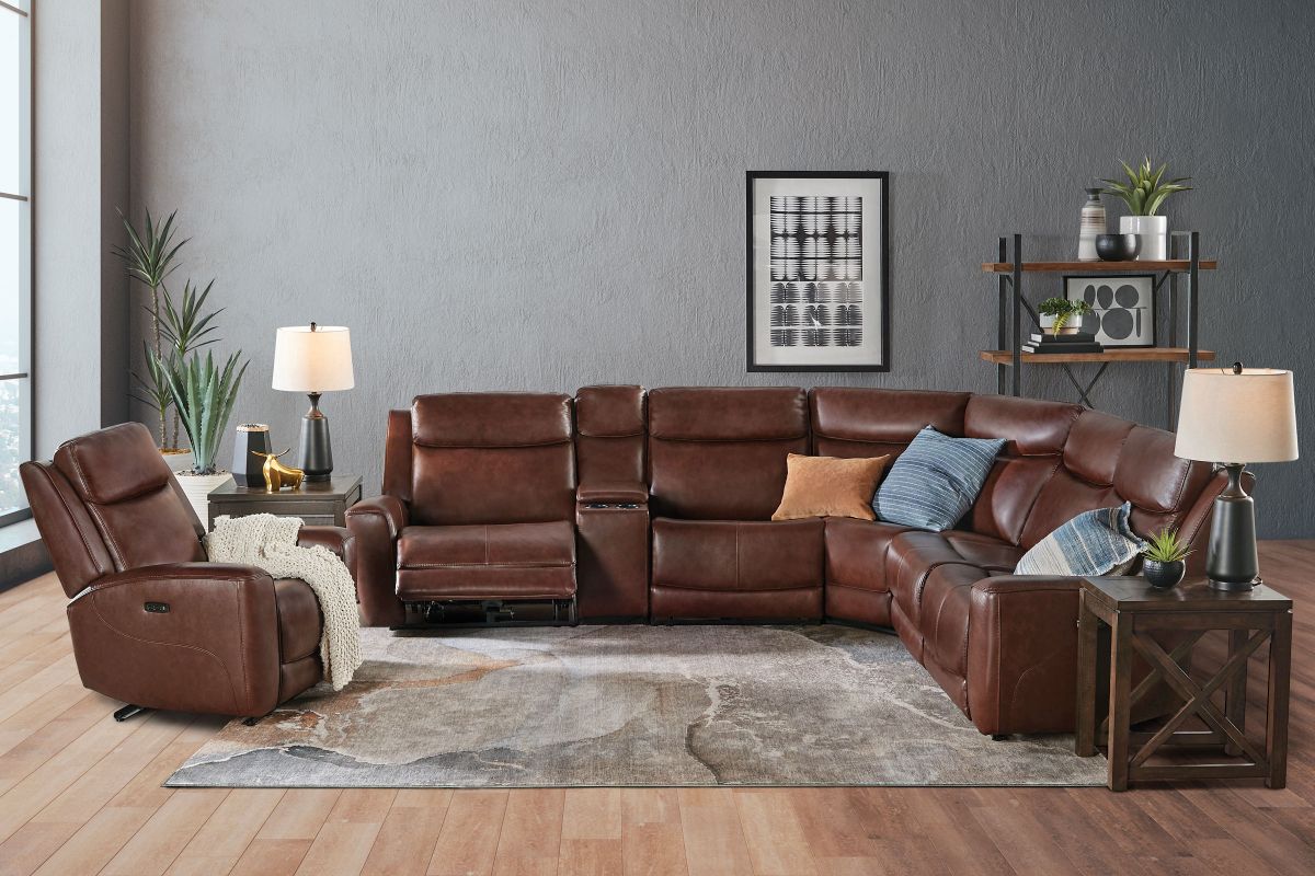 Scorpio Brown 7-Piece Leather Dual Power Reclining Sectional 10