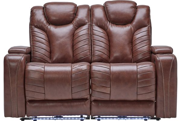 Viper Chestnut Dual Power Leather Reclining Loveseat