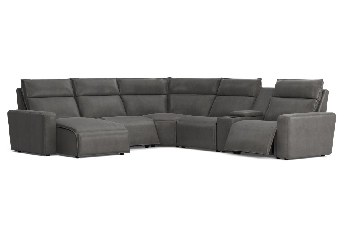 ModularTwo Grey 6-Piece Dual Power Reclining Sectional with Left Arm Facing Chaise + 1 E-Console 3