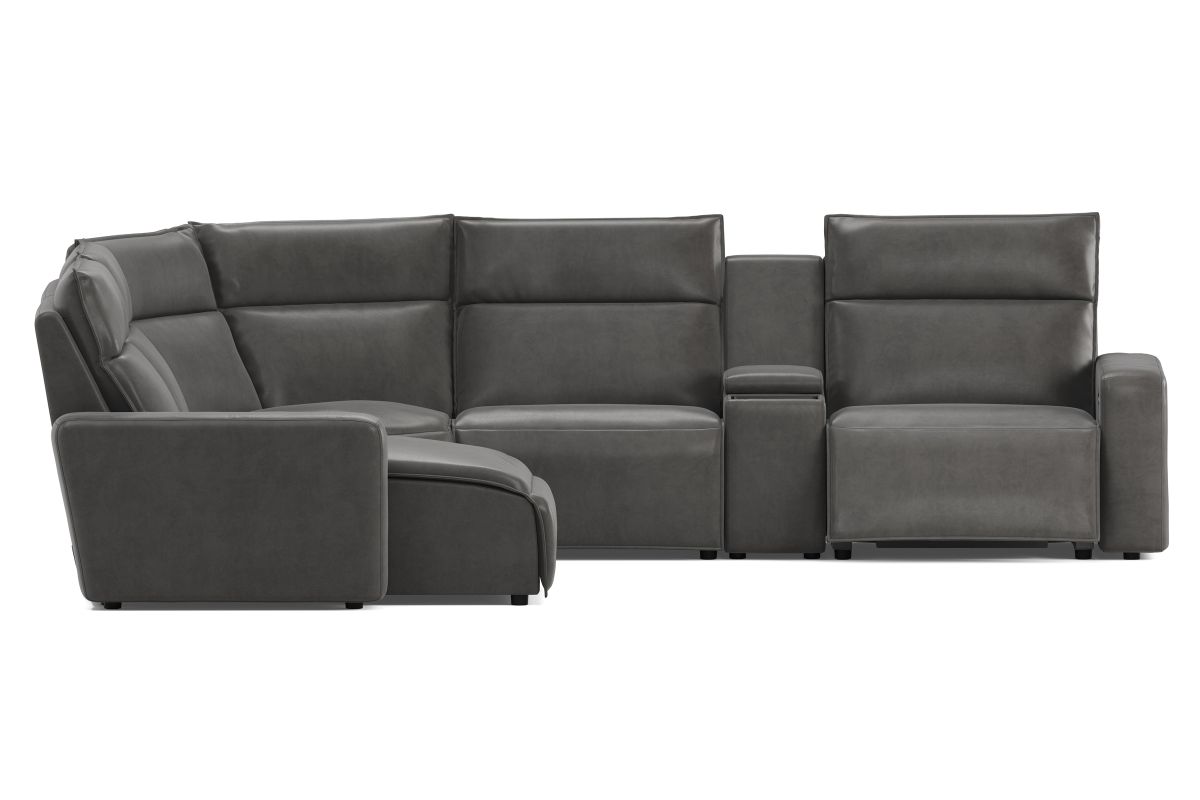 ModularTwo Grey 6-Piece Dual Power Reclining Sectional with Left Arm Facing Chaise + 1 E-Console 6