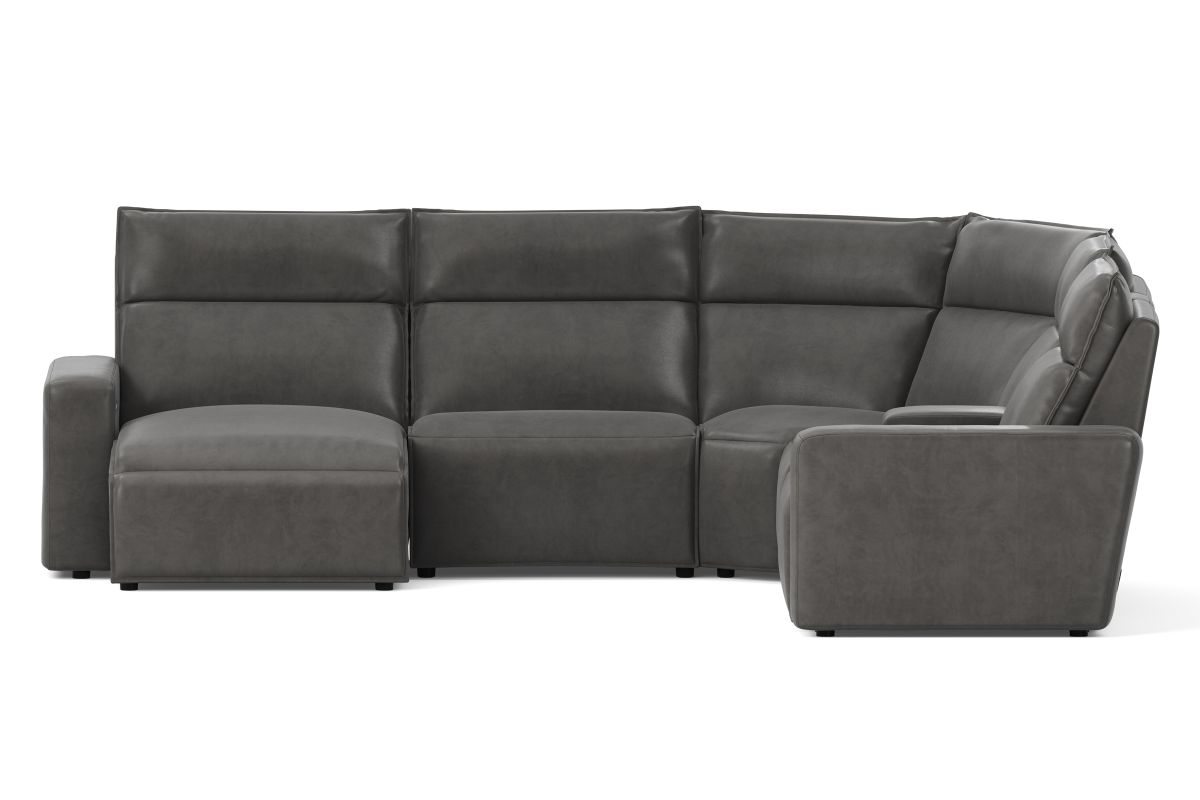 ModularTwo Grey 6-Piece Dual Power Reclining Sectional with Left Arm Facing Chaise + 1 E-Console 7