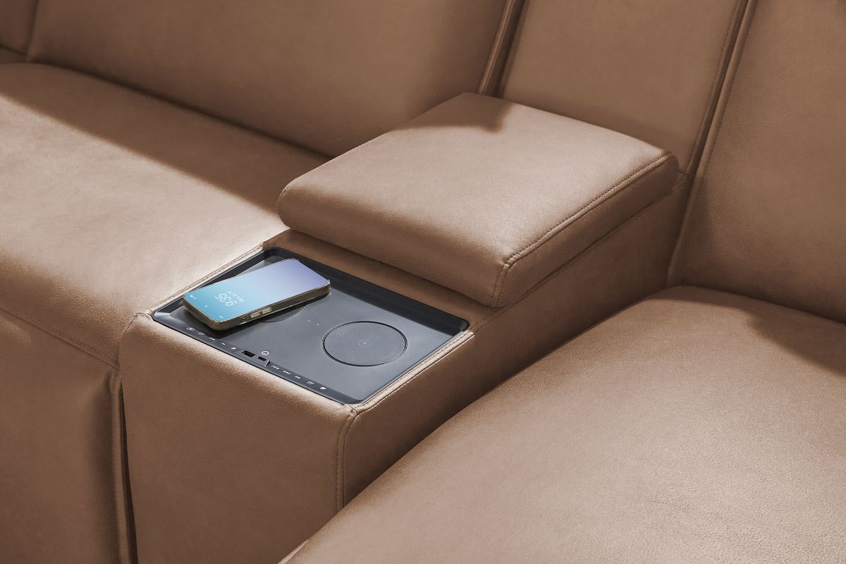 ModularTwo Brown 7-Piece Dual Power Reclining Sectional with Left Arm Facing Chaise + 2 E-Consoles 10