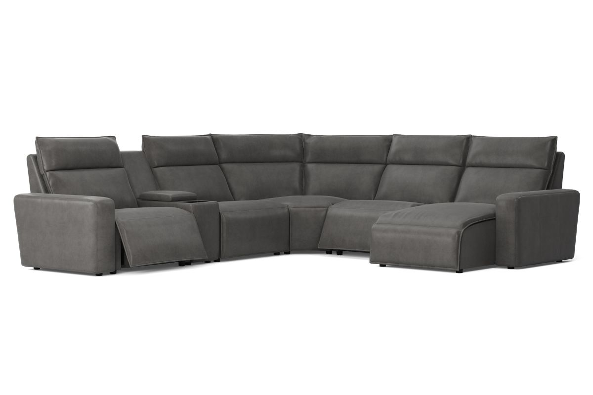 ModularTwo Grey 6-Piece Dual Power Reclining Sectional with Right Arm Facing Chaise + 1 E-Console 3