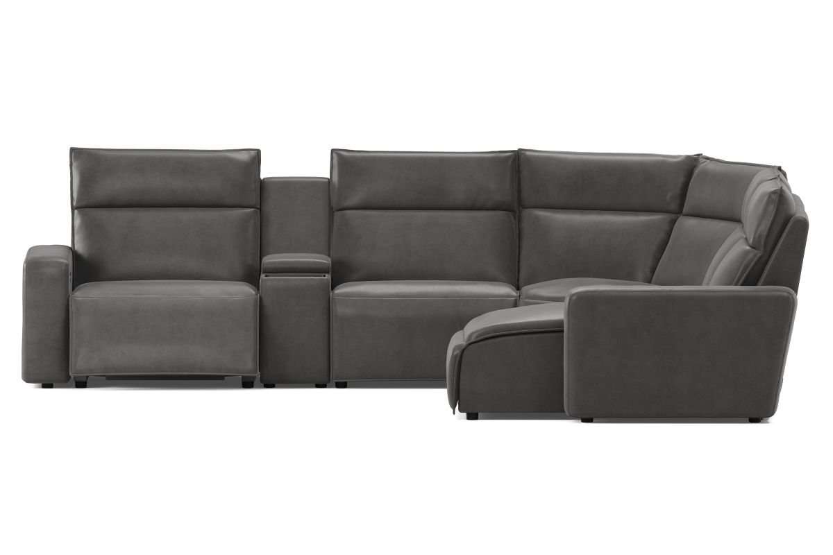 ModularTwo Grey 6-Piece Dual Power Reclining Sectional with Right Arm Facing Chaise + 1 E-Console 7