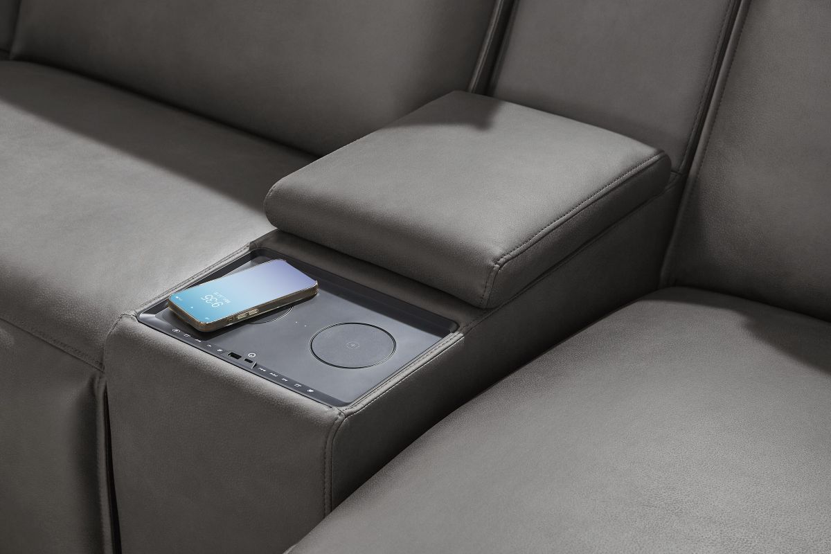 ModularTwo Grey Dual Power Reclining Console Loveseat with E-Console 13