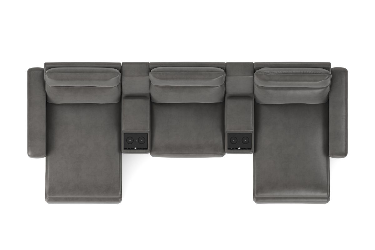 ModularTwo Grey 5-Piece Dual Power Chaise Sectional with Armless Chair 7