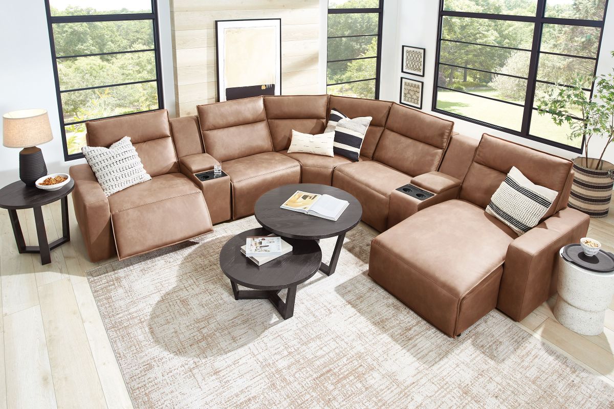 ModularTwo Brown 7-Piece Dual Power Reclining Sectional with Right Arm Facing Chaise + 2 E-Consoles 13