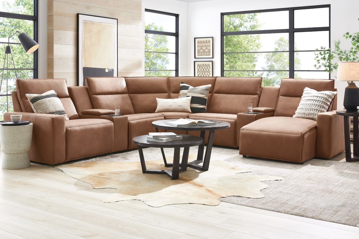 ModularTwo Brown 7-Piece Dual Power Reclining Sectional with Right Arm Facing Chaise + 2 E-Consoles 4