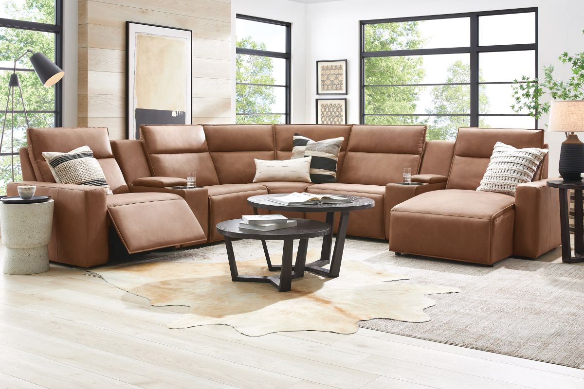ModularTwo Brown 7-Piece Dual Power Reclining Sectional with Right Arm Facing Chaise + 2 E-Consoles 3