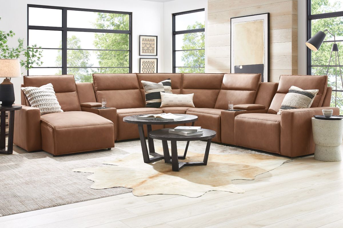 ModularTwo Brown 7-Piece Dual Power Reclining Sectional with Left Arm Facing Chaise + 2 E-Consoles 4
