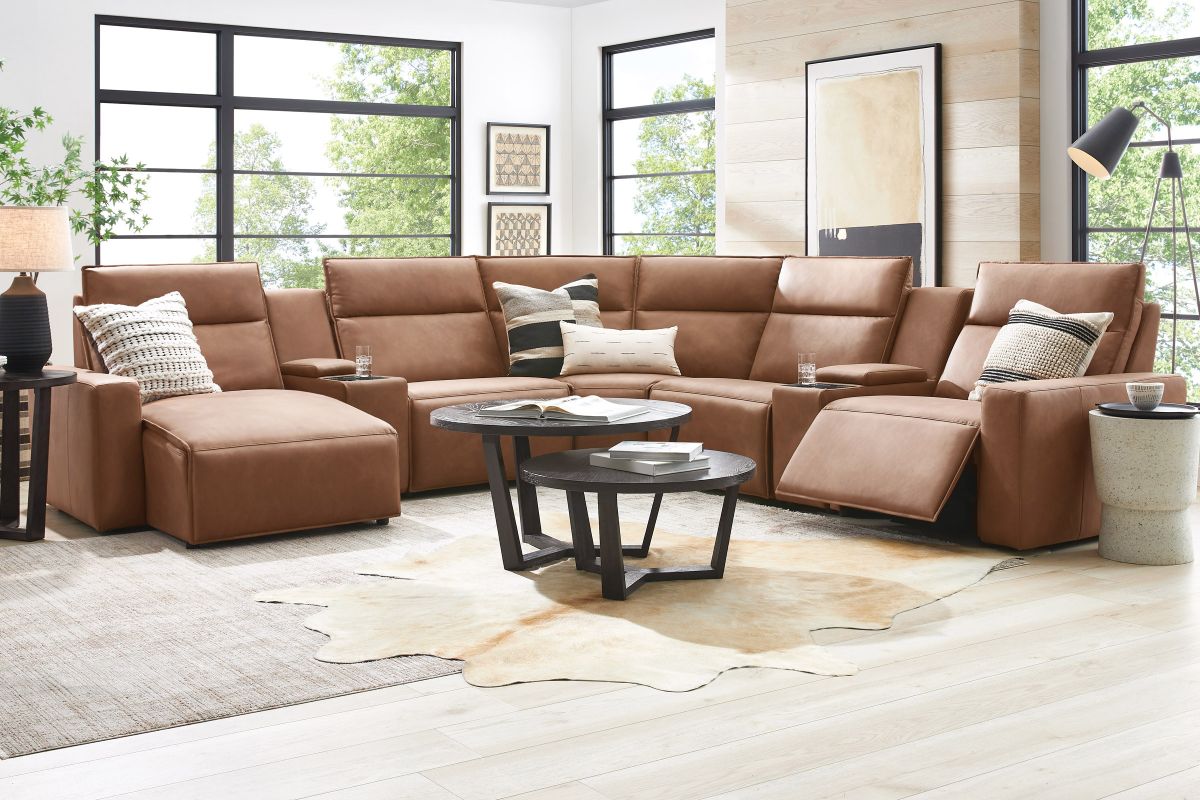 ModularTwo Brown 7-Piece Dual Power Reclining Sectional with Left Arm Facing Chaise + 2 E-Consoles 3